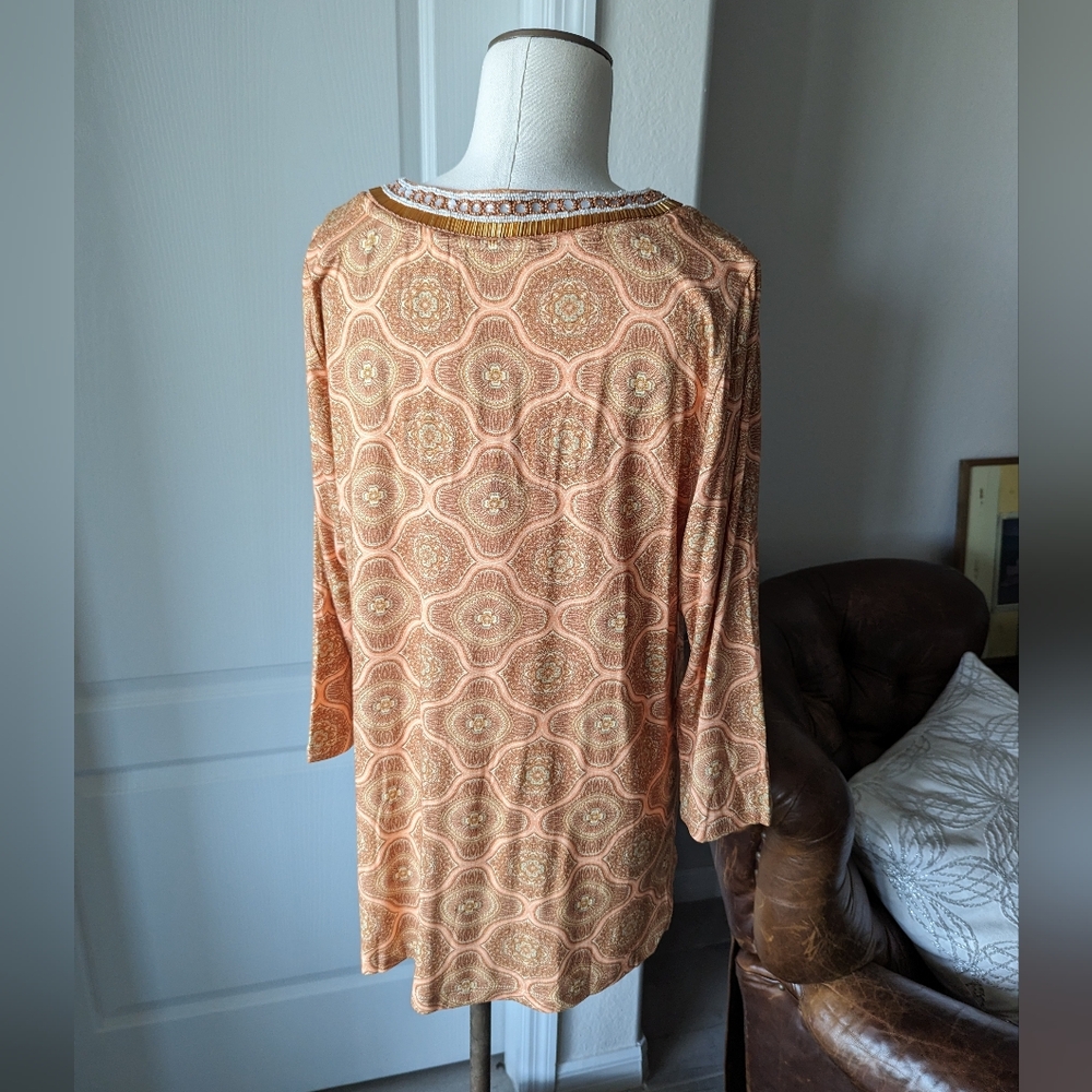 NWT Soft Surroundings Orange Melon Print with Beaded V-Neckline - Picture 5 of 8